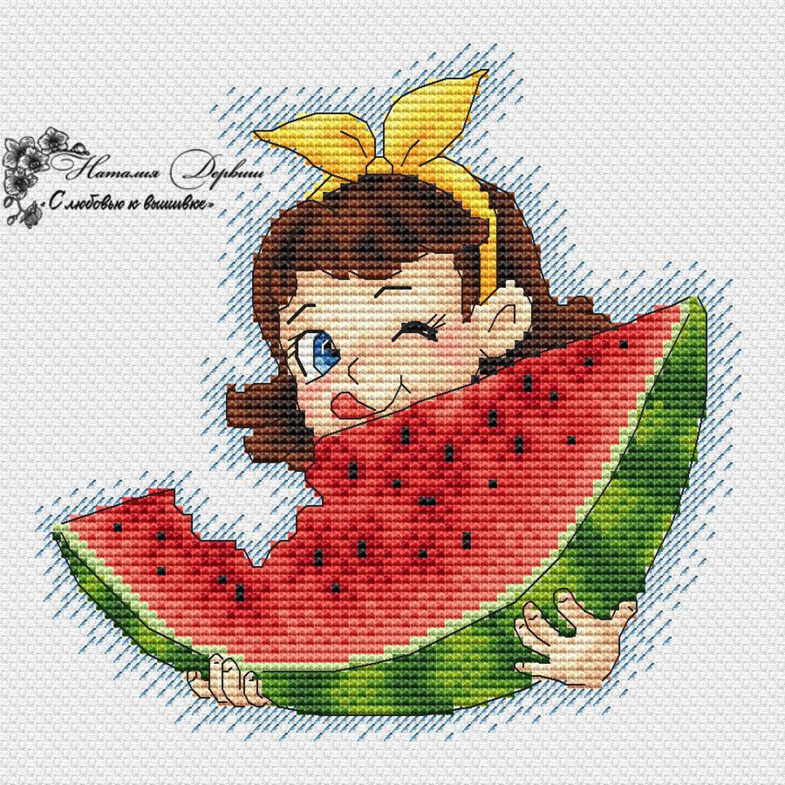 Girl With Watermelon Cross Stitch Pattern PDF Download Instant Download ...