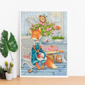 Cute Fox Cross Stitch Pattern PDF,  Instant Download, Adorable Fox Embroidery Design, Lizzy&#39;s Garden Cross Stitch, Fox Nursery Decor Pattern