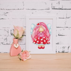 Angel cross stitch pattern PDF, Valentines Day cross stitch pattern, Doll cross stitch, Girl cross stitch, Love cross stitch, digital pdf