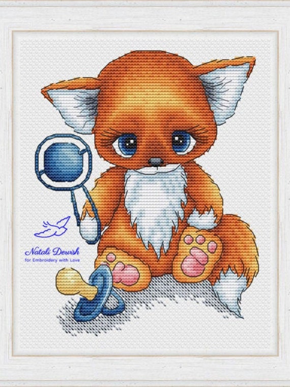 Sleeping Fox Cross Stitch Pattern PDF Instant Download Embroidery Cute Wall Decor Nursery Cross Stitch Fox Cross Stitch Green