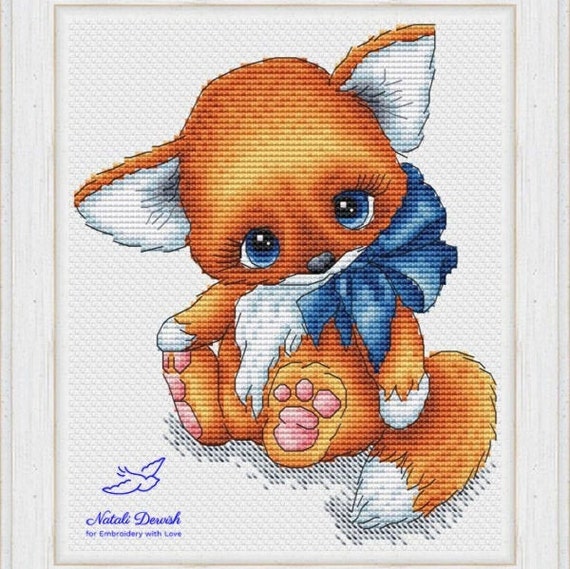 Sleeping Fox Cross Stitch Pattern PDF Instant Download Embroidery Cute Wall Decor Nursery Cross Stitch Fox Cross Stitch Green