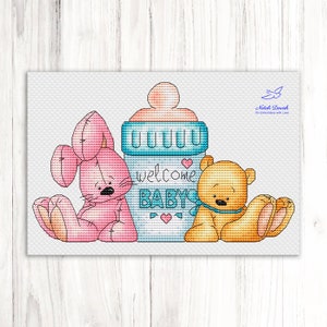 Welcome Baby Cross Stitch Pattern PDF, Baby Shower Cross Stitch, Birth Announcement Cross Stitch, Nursery Cross Stitch, Newborn Gift