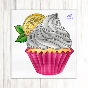 Lemon cupcake cross stitch pattern PDF digital download, Lemon cross stitch, Citrus cross stitch, Fruit cross stitch, Kitchen cross stitch