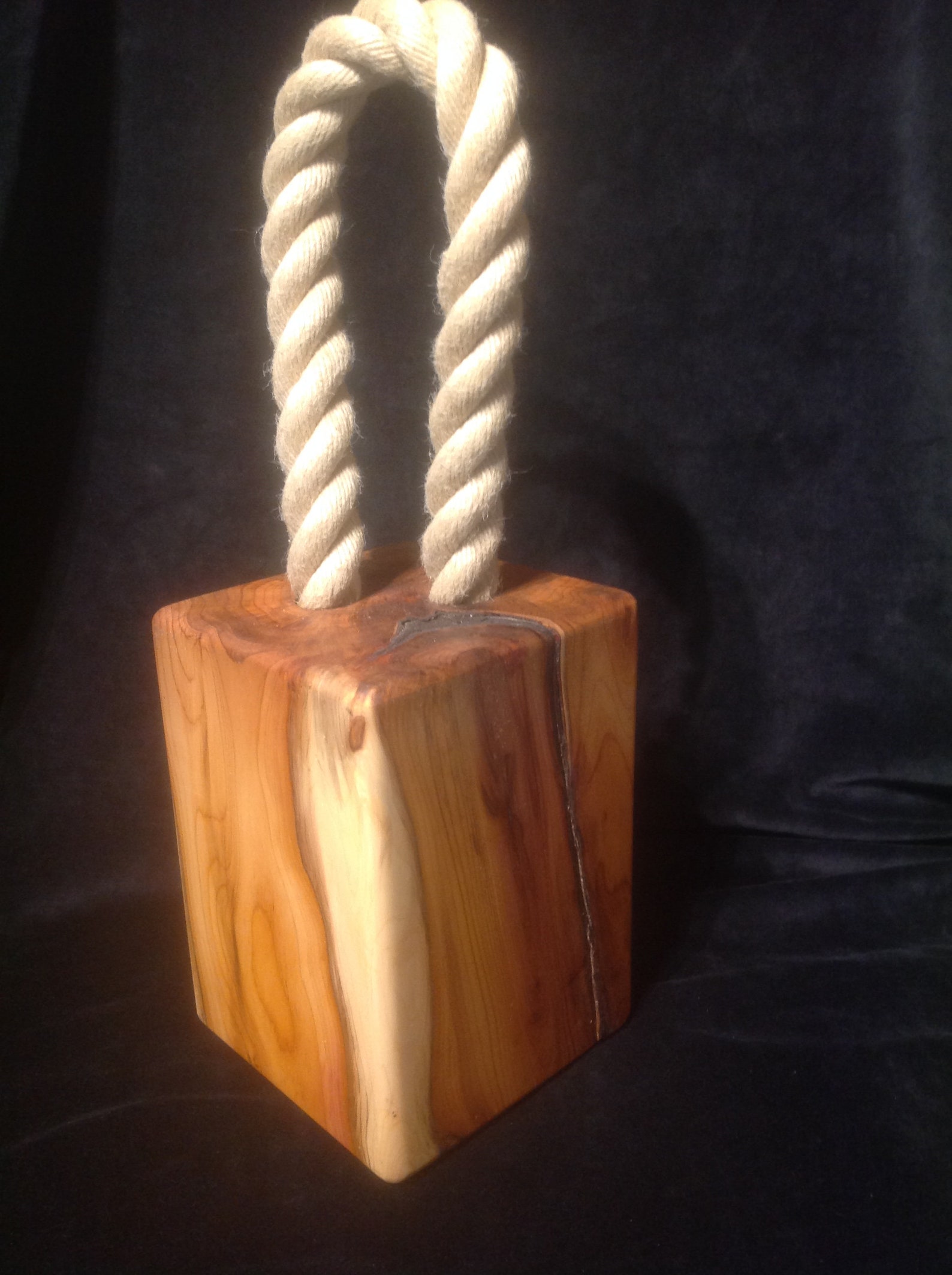 Large Yew wood door stop with rope handle Etsy