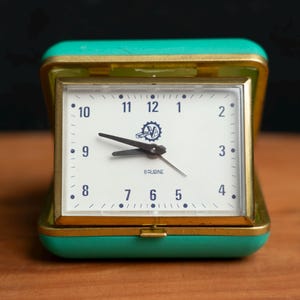 vintage VICTORIA Travel Clock / Mechanical Clock / Alarm / Office decor / Wind-up Clock