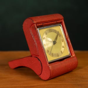 Vintage Mechanical Travel Alarm Clock with Leather Case