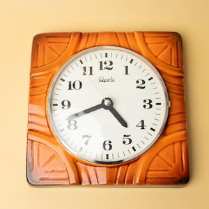 vintage German Orange Wall Clock / Ceramic Clock / Work!