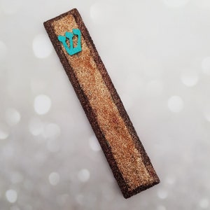 Brown-gold Glitter Mezuzah Case, handmade, Home Decor, Housewarming Gift, Jewish Art, Wedding Gift, Modern Judaica, wood mezuzah case