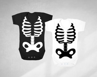 skeleton print baby bodysuit, babygrow with skeletal system print, baby halloween outfit
