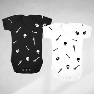 Skeleton all over print baby bodysuit, halloween romper, spooky outfit for baby