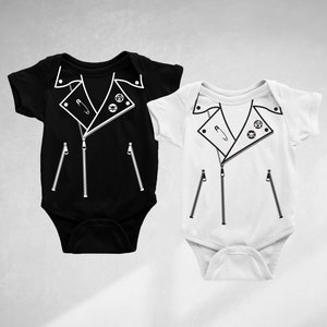 leather jacket (moto jacket) print punk, baby grow, bodysuit, baby outfit with short sleeve