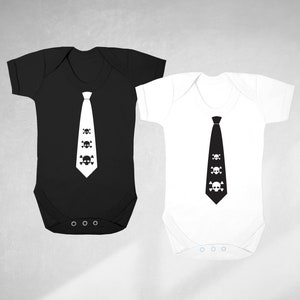 Skull tie baby bodysuit, black or white baby romper, alternative baby gift
