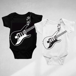 electric guitar print babygrow, bodysuit, baby vest with punk pins