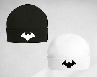 baby beanie hat with bat emblem print