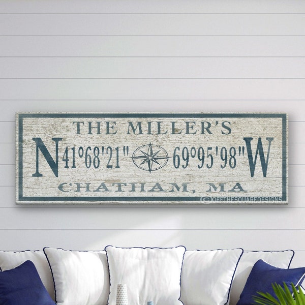 Personalized Coordinates Sign, Family Name Latitude Longitude, Rustic Compass GPS Coordinates, Thoughtful Gift, Wedding Gift, Beach Decor