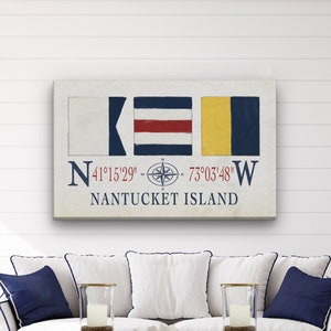 Nantucket Sign, Latitude Longitude Nantucket House Sign, Nautical Decor, ACK Maritime Flags,  Nantucket Gift, Beach Decor, Cape Cod, Compass