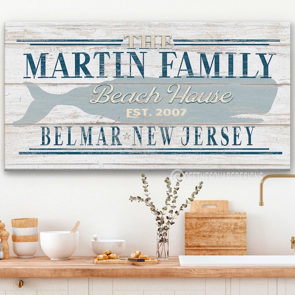 Beach House Family Name Whale Sign, Personalized Beach House Decor, Large & Small Rustic Beach Name Sign, Custom Established Date, Shore