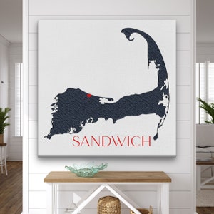Cape Cod Canvas Map Sign, Silhouette personnalisable Cape Wall Decor, Beach House Decor, Custom Cape Cod Map, Chatham, Falmouth, Hyannis, Ptown