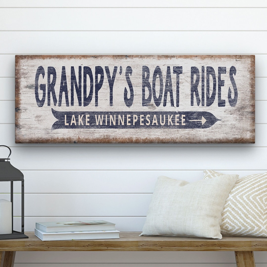 Personalized Retro Boat Ride Sign, Customizable Lake Coastal Decor, Arrow Boat Rides, Name Lake