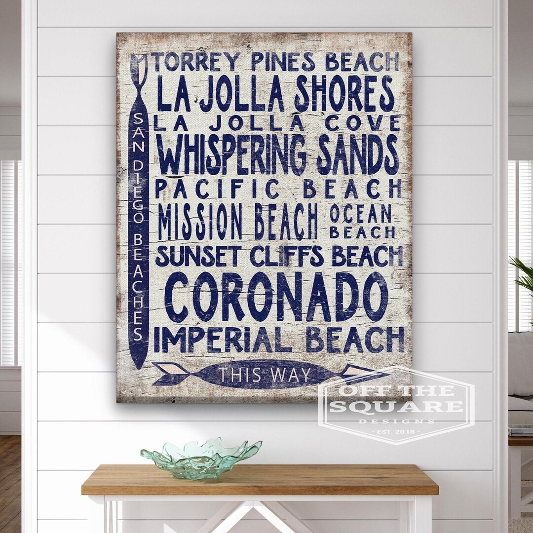 Beaches Sign San Diego Beaches Sign, Vintage Wood Look San Diego Area Arrow, Torey ...