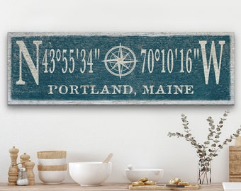 Latitude Longitude Sign, Coordinates Sign, Compass Rose , Personalized Gift, Wedding Gift, Beach Decor, Housewarming Gift, Nautical Decor