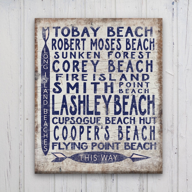 Beaches Sign Long Island Beaches Sign, Vintage Wood Look Shore Arrow Sign, Jones ...