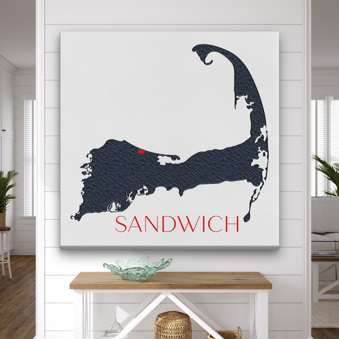 Cape Cod Canvas Map Sign, Customizable Silhouette Cape Wall Decor