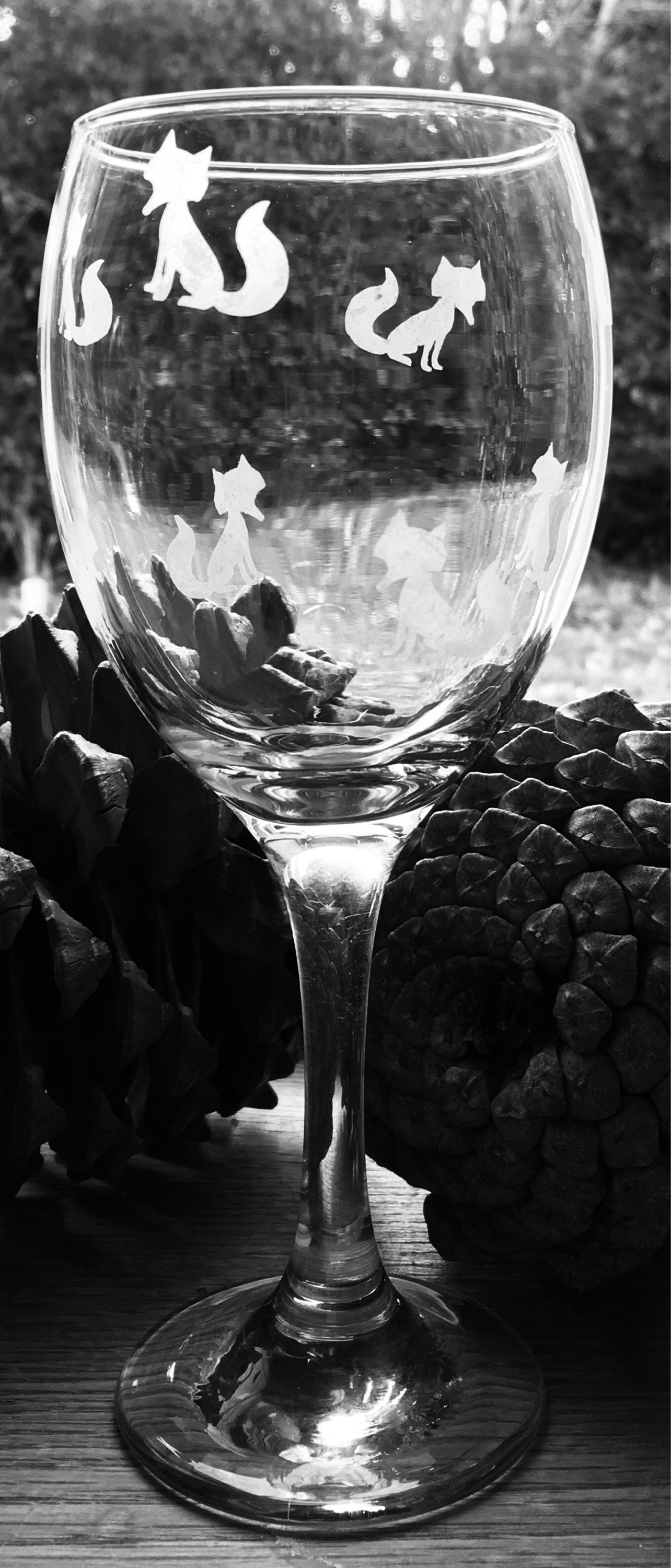 Foxes Wine Glass//little Foxes//hand Etched//fox Wine Glass//fox Glass