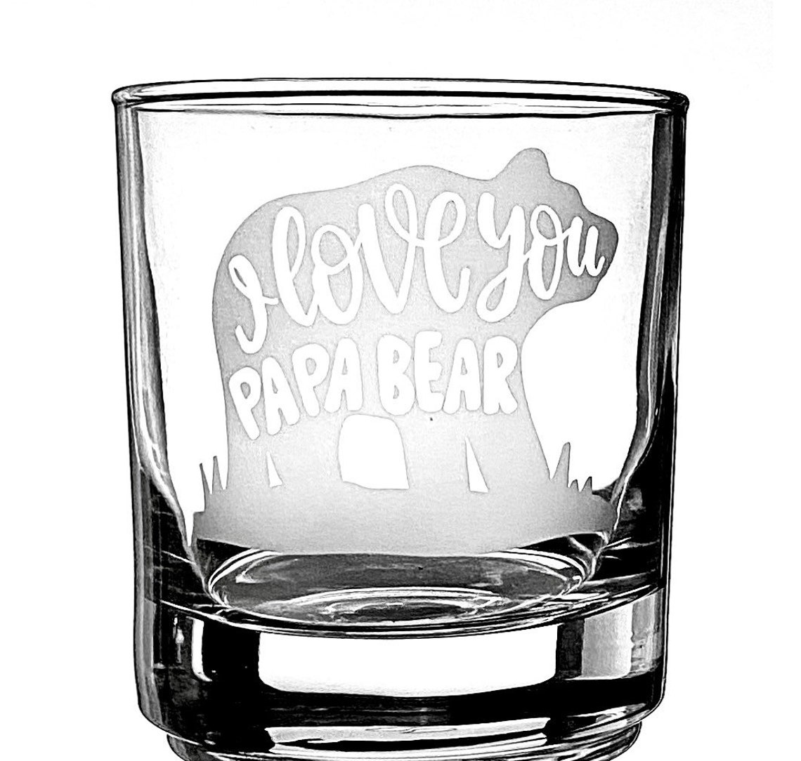 Papa Bear Etched Whiskey Glass Fathers Day Gift Fathers Etsy UK