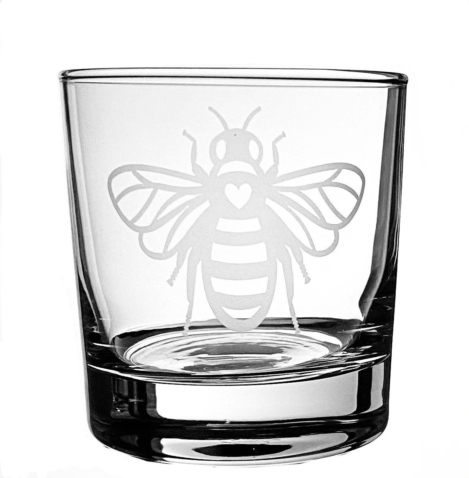Big Bee Whiskey Glass, Bee Tumbler Glass, Bee Glassware, Bee Gift, Bee Drinking Glass, Etched