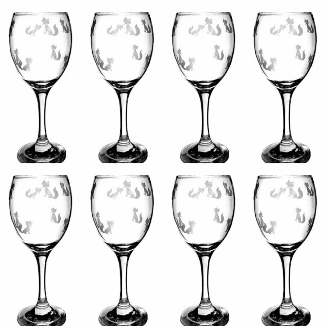 Foxes Wine Glass//little Foxes//hand Etched//fox Wine Glass//fox Glass