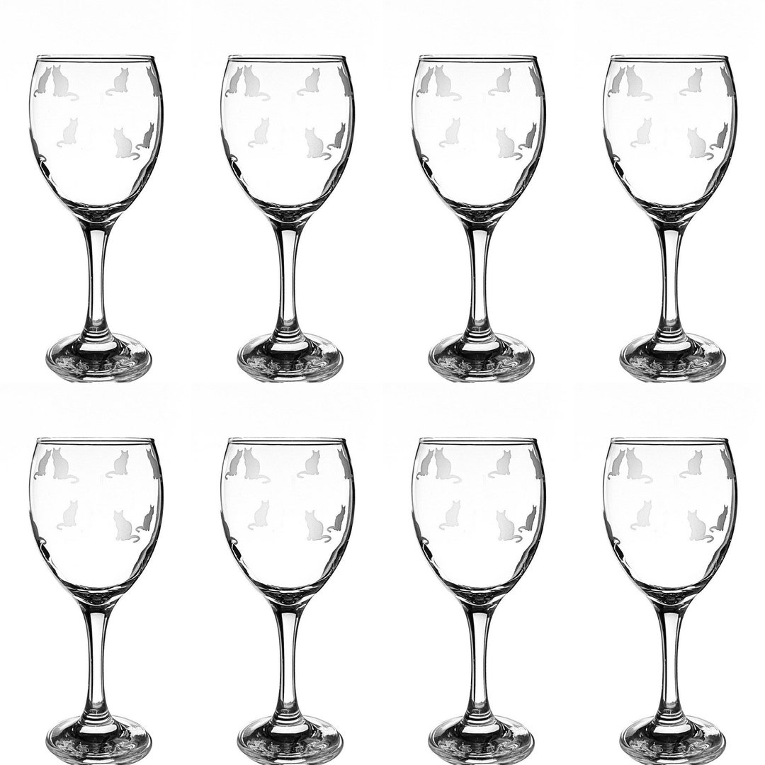 Cats Etched Wine Glasses, Cats, Cat Wine Glass, Cat Lovers Gift, Wine