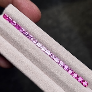 Emerald Cut Ruby Pink Sapphire Eternity Ring Set 4x3mm Natural Gemstones