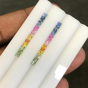 2.5mm Rainbow Square Princess Cut Sapphires 1 Ring Set Beautiful Colors