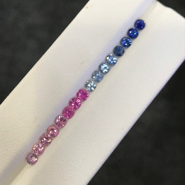 3.2mm Blue pink Hot combination Multi Sapphires Rounds Beautiful Colors Diamond cut 16 Stones 1 Ring set