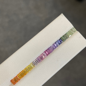 4x2mm Baguettes geschnitten Regenbogen Saphire Eternity Ring Set Top Qualität Perfekte Farbkombination
