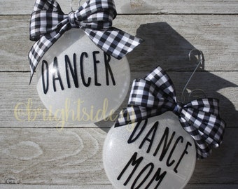 Personalized Glitter Ornament - Farmhouse inspired - Dance - Dance Mom - buffalo check plaid