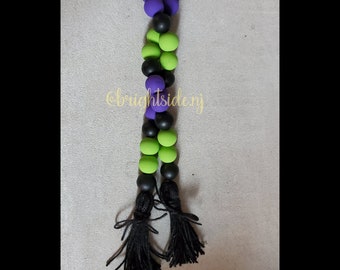 Halloween Wood Bead Garland - Twine Tassels - Beaded - Farmhouse Home Decor Fall