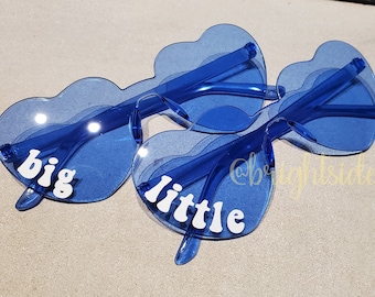 Big Little Heart Shaped Sunnies - Glasses Set of 2 - rimless retro sorority dance cheer team gift sisters