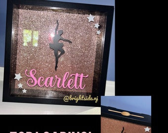 Top Loading Shadowbox - 8x8 Black Dance Cheer Personalized - Case - Awards - Big Sis Little Gift Pin Me Clothespins