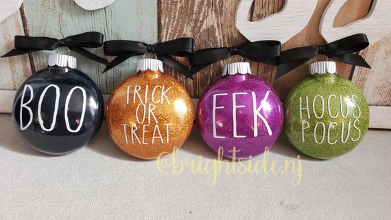 Glitter Ornament Halloween Hey Boo Ornament Personalized