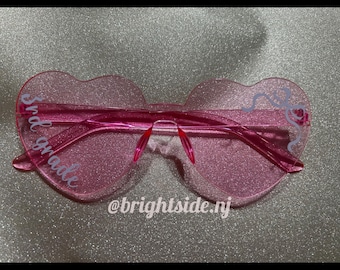 School Grade - Bow Coquette - 1 Heart Shaped Sunnies - bulk - elementary middle high college 2026 first day swag glasses