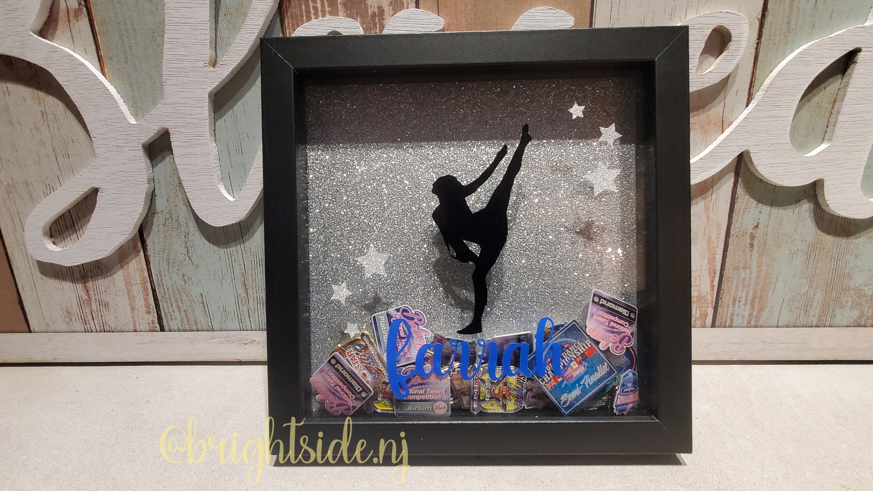 Sports - black Shadowbox - 8x8 rear loading Dance Cheer Personalized - Pin Case - Awards - Big Sis Little Sis Gift Custom Christmas