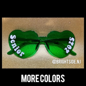Senior 2026 - 1 Heart Shaped Sunnies - bulk - rimless retro sorority dance cheer big little team gift bachelorette bride 2026