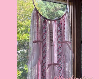 Dream Catcher - Wall Hanging Decor - Personalized - Dreamcatcher Nursery Shower Gift - mother's day Fancy Floral Bows College Dorm Coquette