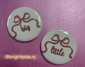 2 Buttons - Big - Little - Set of 2 - Cheer - Dance - sorority - Matching - Custom - sister gift Bow Theme