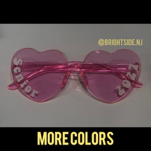 Senior 2027 - 1 Heart Shaped Sunnies - bulk - rimless retro sorority dance cheer big little team gift bachelorette bride 2026 2027