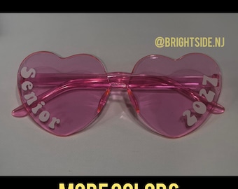 Senior 2027 - 1 Heart Shaped Sunnies - bulk - rimless retro sorority dance cheer big little team gift bachelorette bride 2026 2027