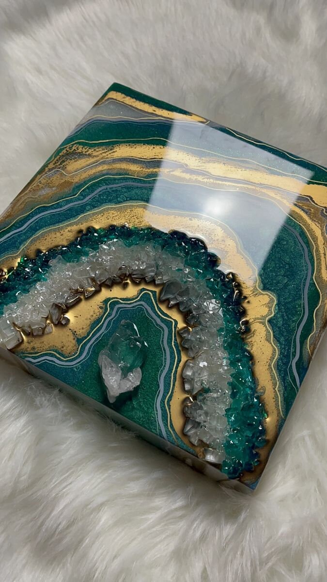 Teal & Quartz Wall Art, Quartz, Crystals, Resin Art, Mini Wall Art