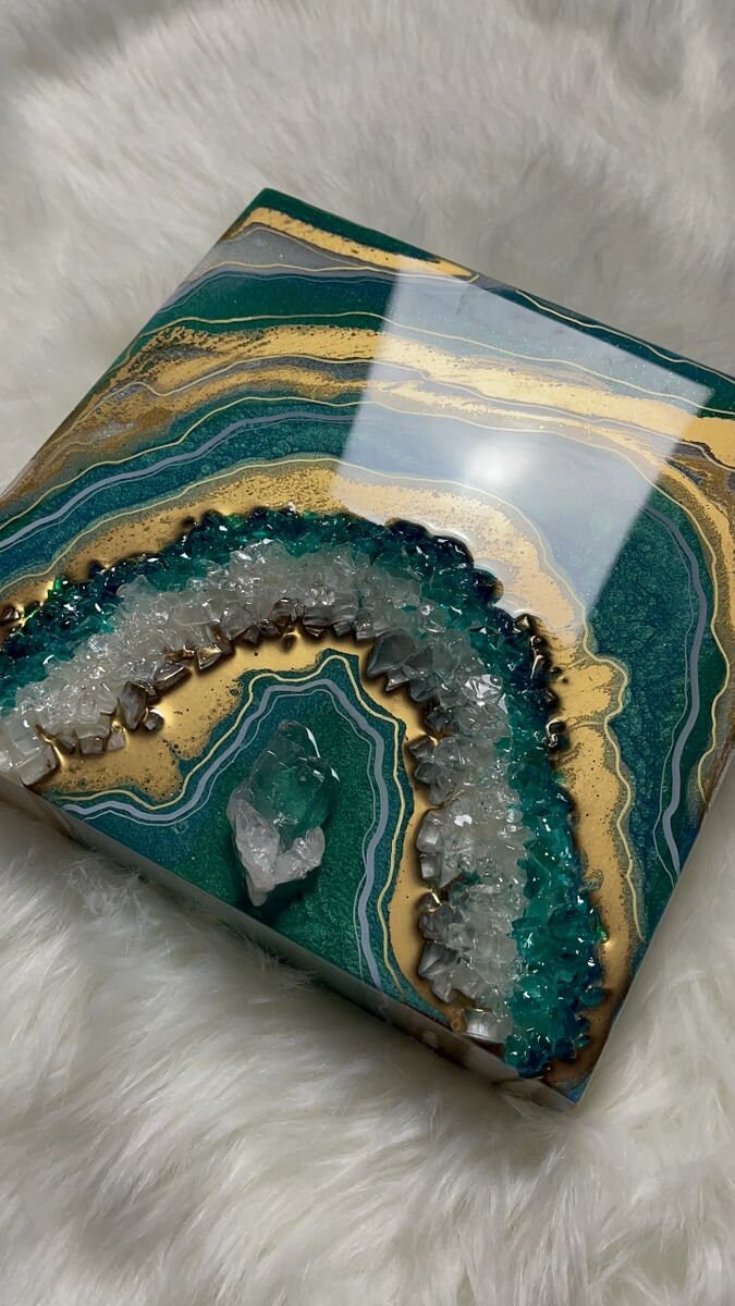 Teal & Quartz Wall Art, Quartz, Crystals, Resin Art, Mini Wall Art